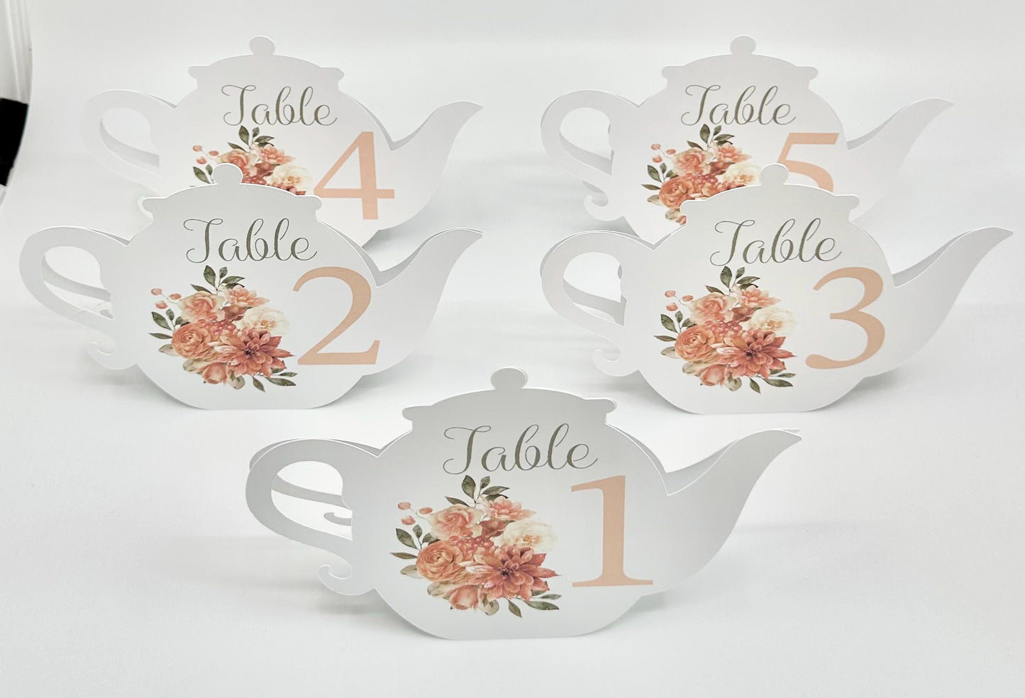Terracotta Autumn Fall Flower Bouquet Teapot Table Assignment Signs by Paper Fascinator for Bridal Baby Shower Birthday Special Events