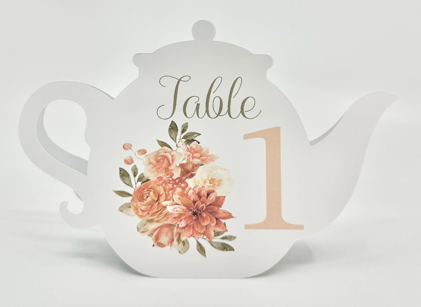 Terracotta Autumn Fall Flower Bouquet Teapot Table Assignment Signs by Paper Fascinator for Bridal Baby Shower Birthday Special Events