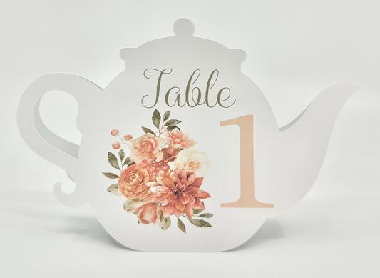 Terracotta Autumn Fall Flower Bouquet Teapot Table Assignment Signs by Paper Fascinator for Bridal Baby Shower Birthday Special Events