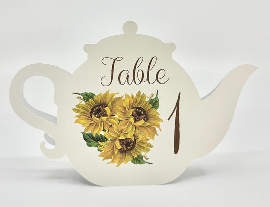 Sunflower MidSummer Autumn Fall Flower Bouquet Teapot Table Assignment Signs by Paper Fascinator for Bridal Baby Shower Birthday Events