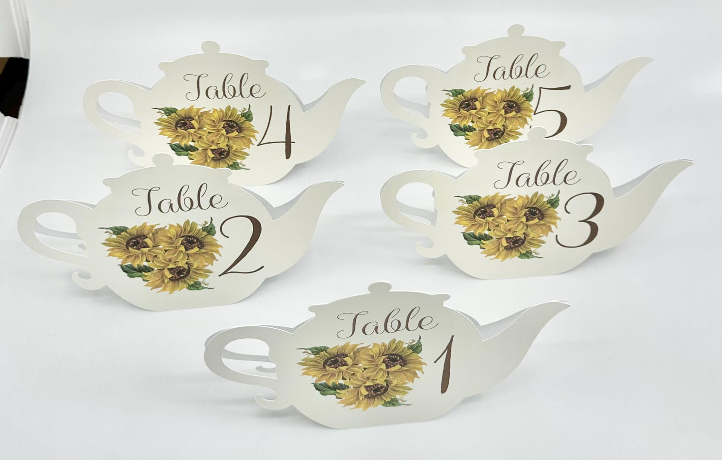 Sunflower MidSummer Autumn Fall Flower Bouquet Teapot Table Assignment Signs by Paper Fascinator for Bridal Baby Shower Birthday Events