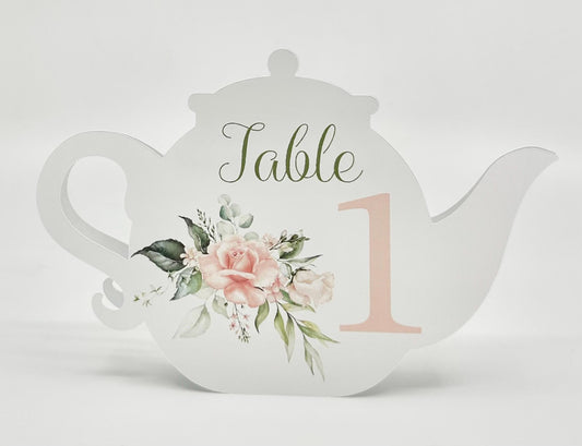 Beau-Tea-Ful Pink Rose Flower Bouquet Teapot Table Assignment Signs by Paper Fascinator for Bridal Baby Shower Birthday Events
