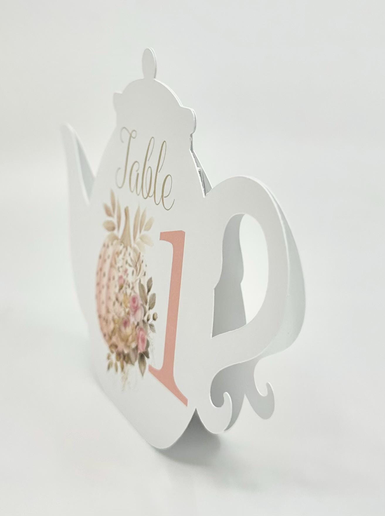 Rose Gold Pumpkin with Pink Roses Teapot Table Assignment Signs by Paper Fascinator for Bridal Baby Shower Birthday Events