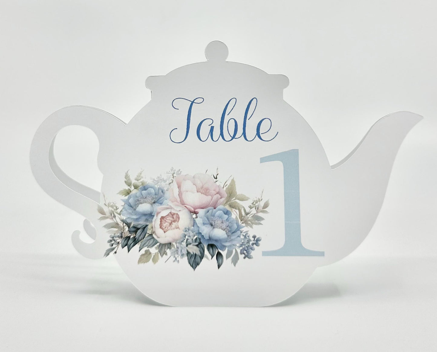 Blue Pink and Cream Victorian Bouquet Teapot Table Assignment Signs by Paper Fascinator for Bridal Baby Shower Birthday Events