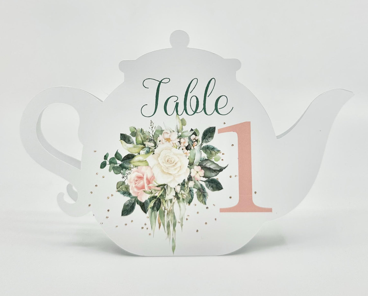 Sage Green Blush and Cream Bouquet Teapot Table Assignment Signs by Paper Fascinator for Bridal Baby Shower Birthday Events