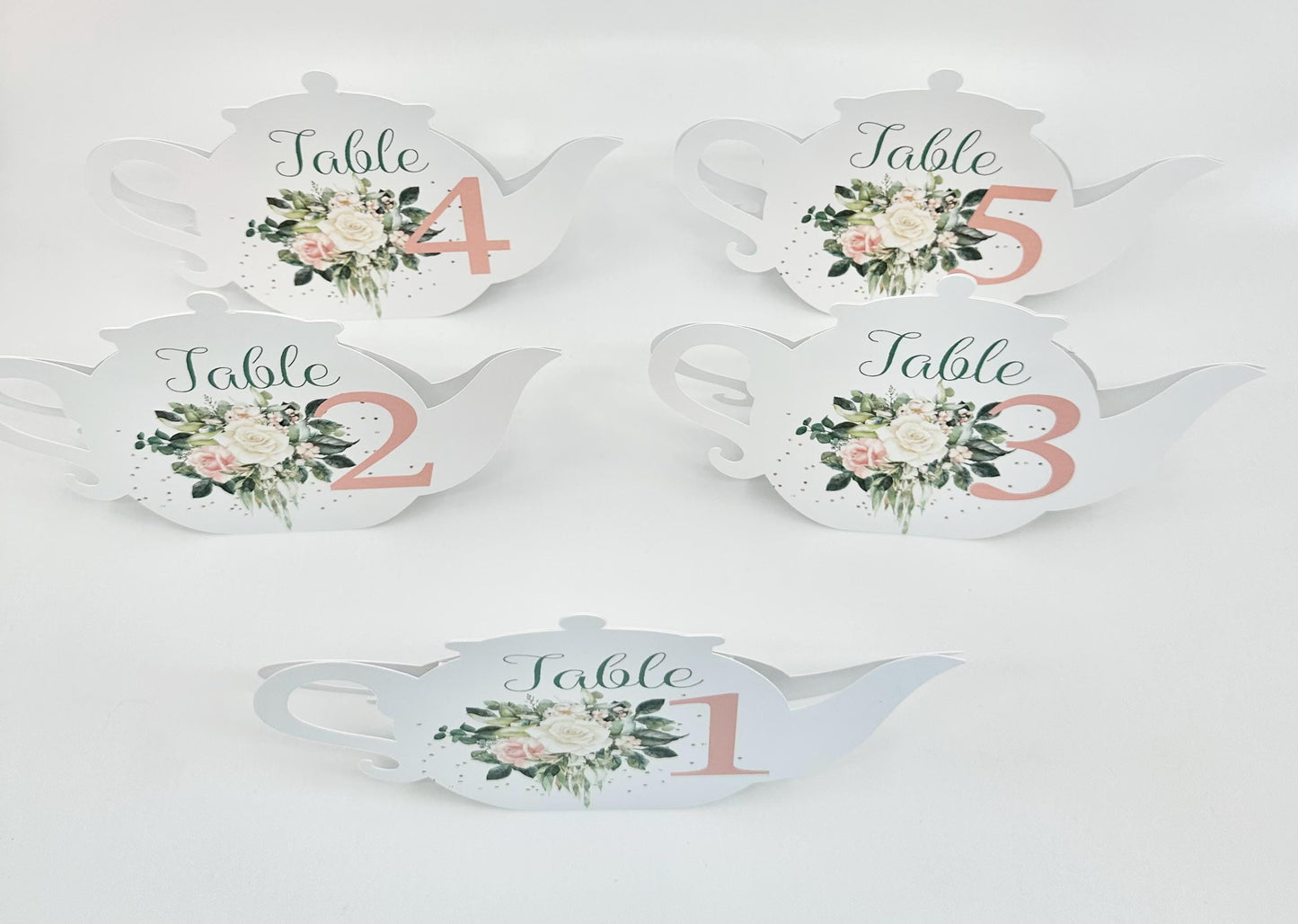 Sage Green Blush and Cream Bouquet Teapot Table Assignment Signs by Paper Fascinator for Bridal Baby Shower Birthday Events