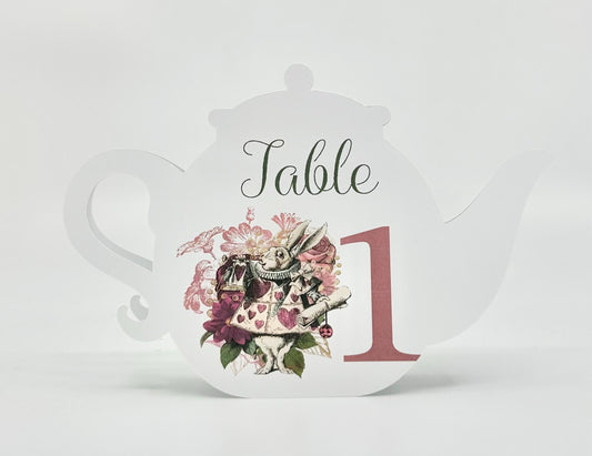 Alice in Wonderland Mad Hatter White Rabbit Teapot Table Assignment Signs by Paper Fascinator for Bridal Baby Shower Birthday Events