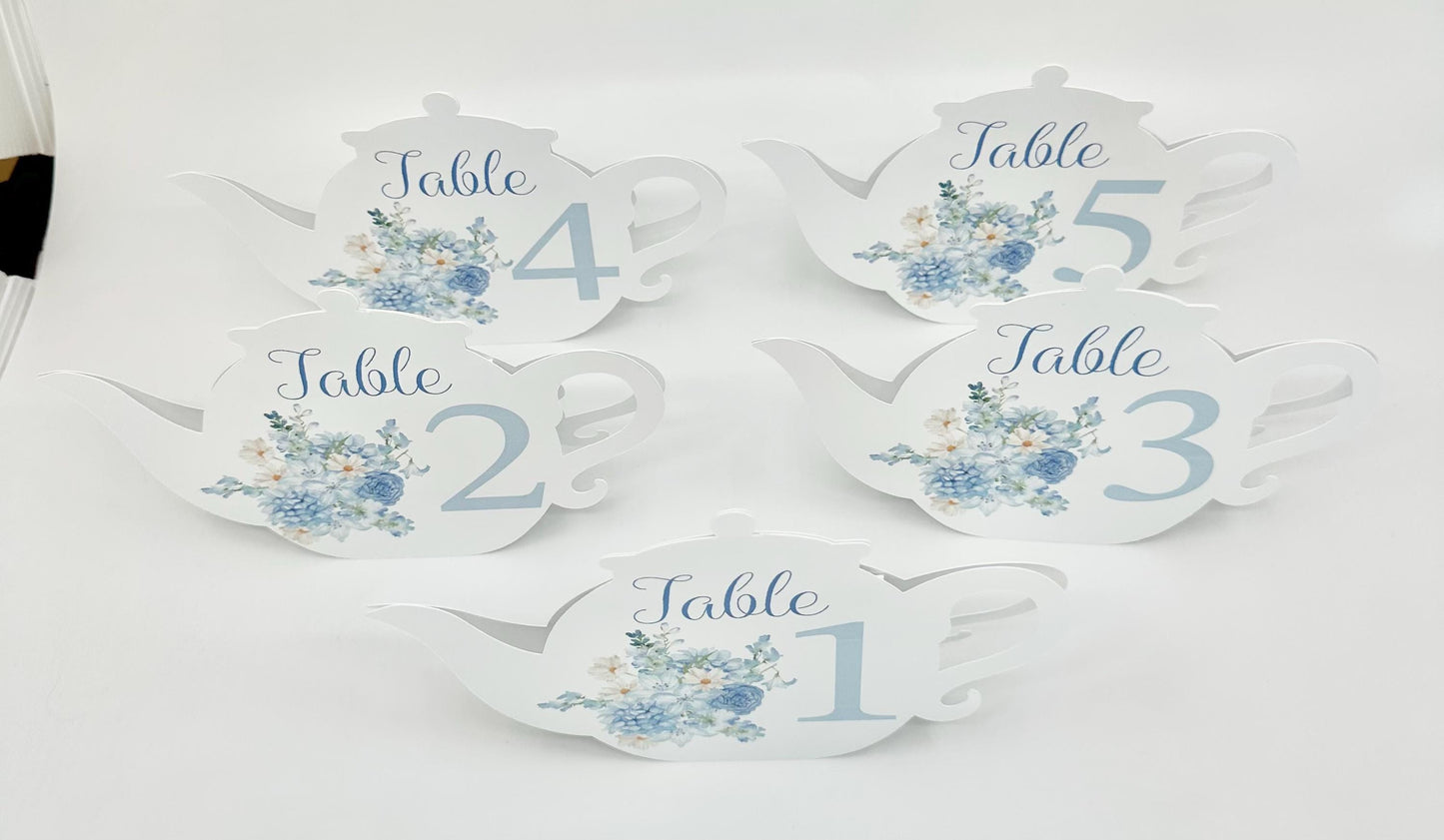 Beau-Tea-Ful Sky Blue 2 Teapot Table Assignment Signs by Paper Fascinator for Bridal Baby Shower Birthday Events
