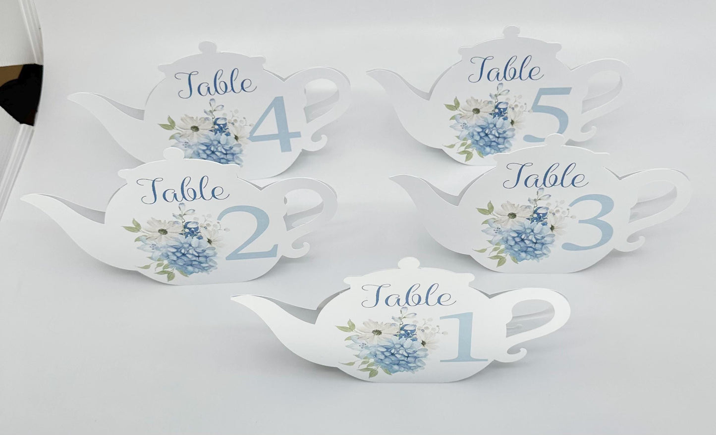 Beau-Tea-Ful Sky Blue 3 Teapot Table Assignment Signs by Paper Fascinator for Bridal Baby Shower Birthday Events