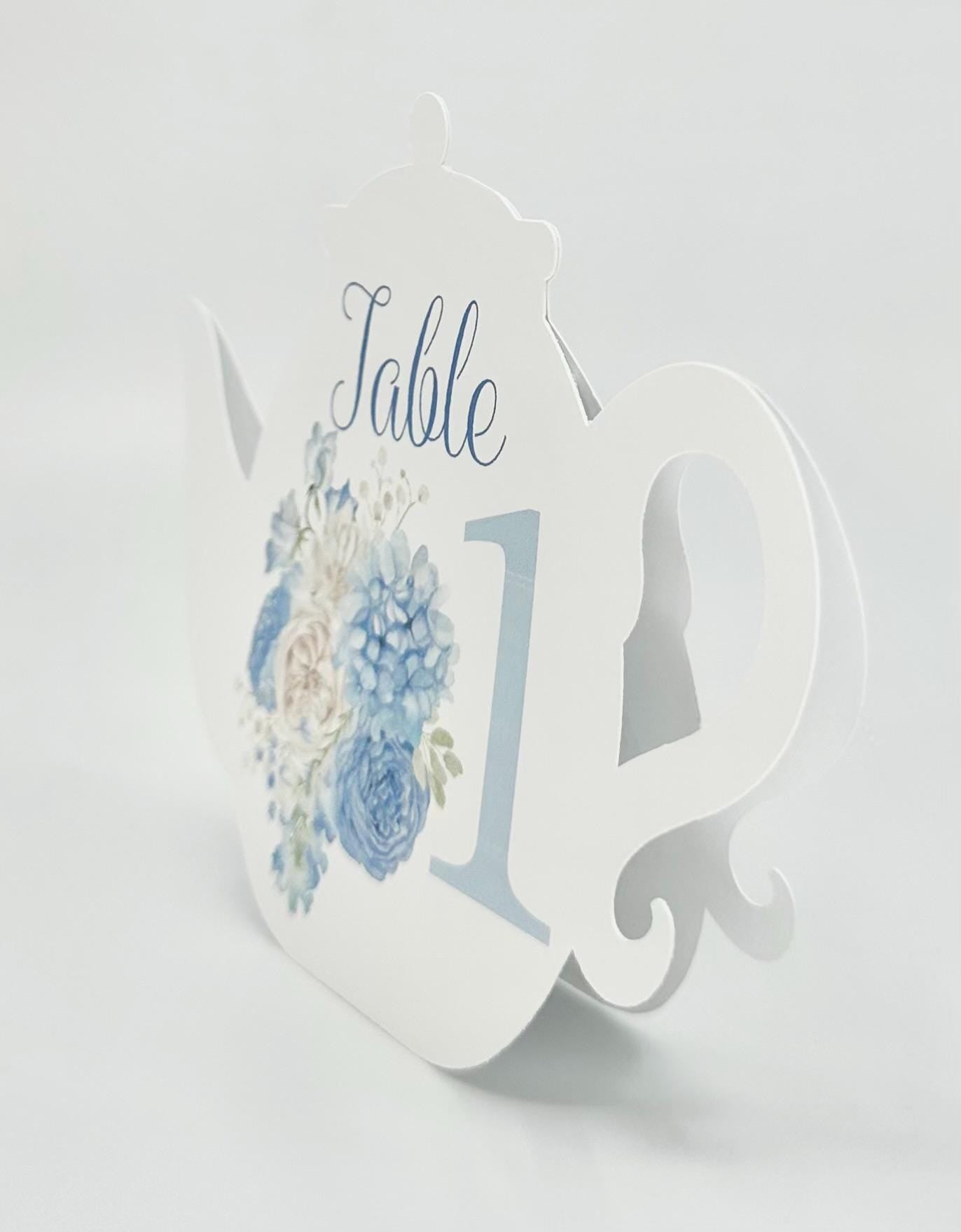 Beau-Tea-Ful Sky Blue 4 Teapot Table Assignment Signs by Paper Fascinator for Bridal Baby Shower Birthday Events
