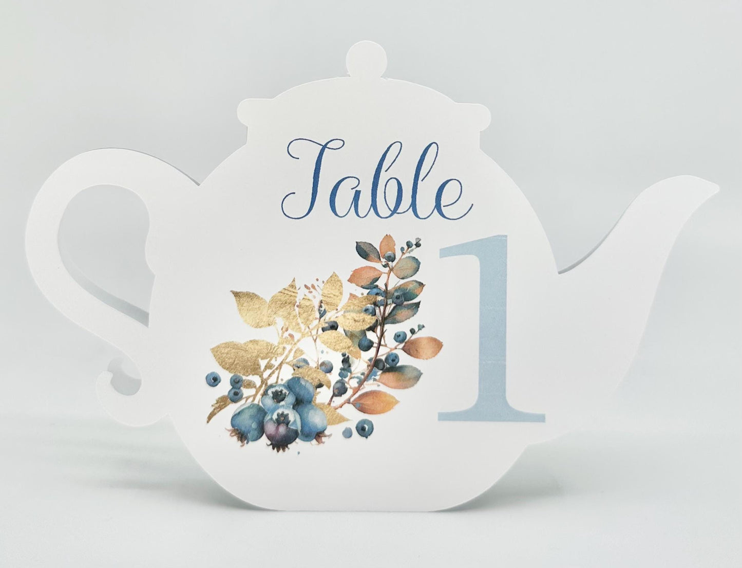 Blueberry Teapot Table Assignment Signs by Paper Fascinator for Bridal Baby Shower Birthday Events