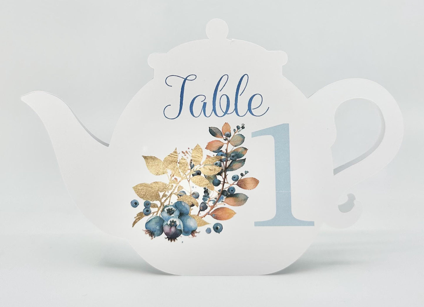 Blueberry Teapot Table Assignment Signs by Paper Fascinator for Bridal Baby Shower Birthday Events