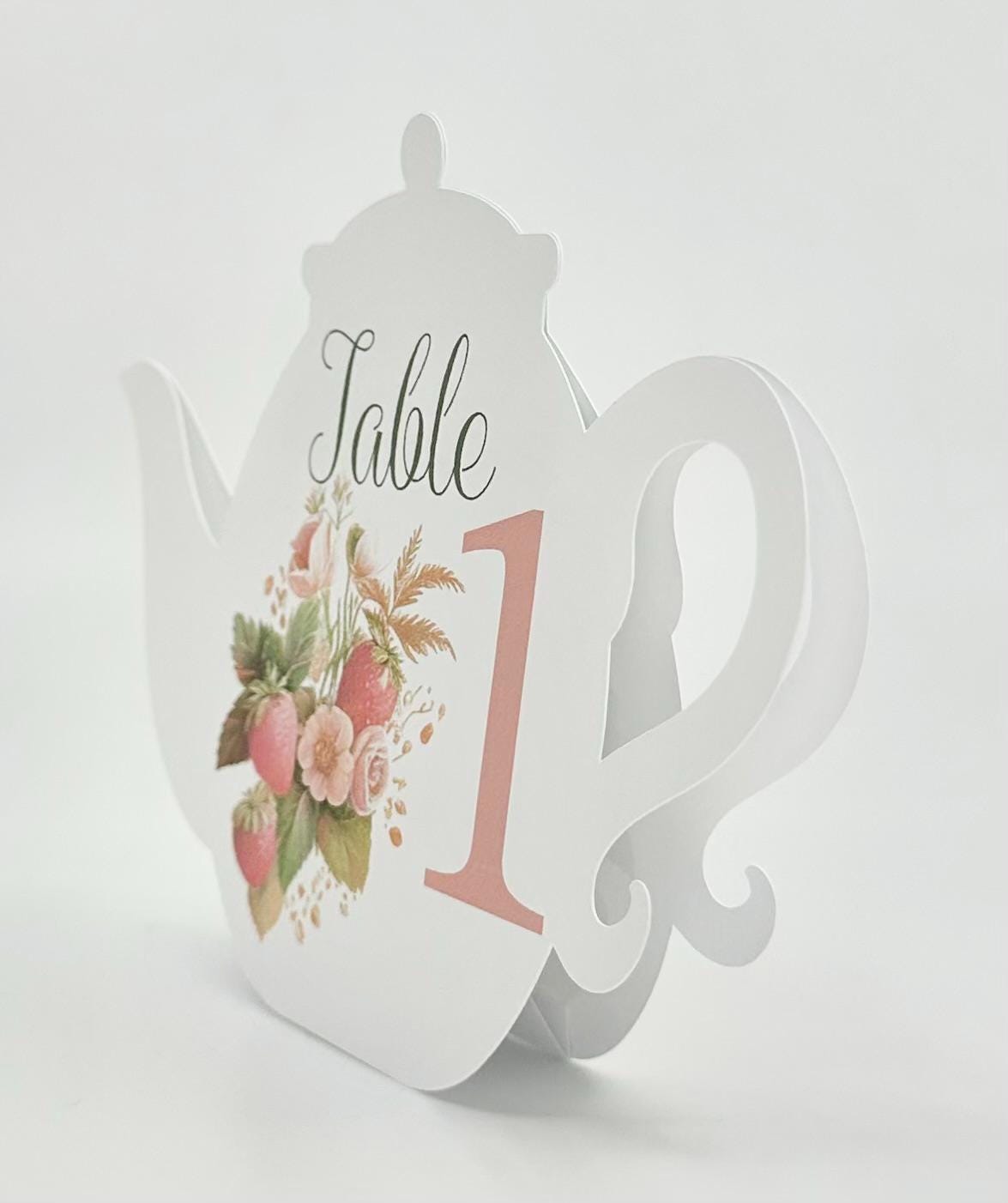 Strawberry Teapot Table Assignment Signs by Paper Fascinator for Bridal Baby Shower Birthday Events