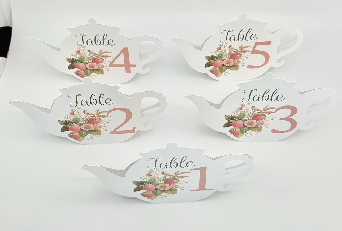 Strawberry Teapot Table Assignment Signs by Paper Fascinator for Bridal Baby Shower Birthday Events