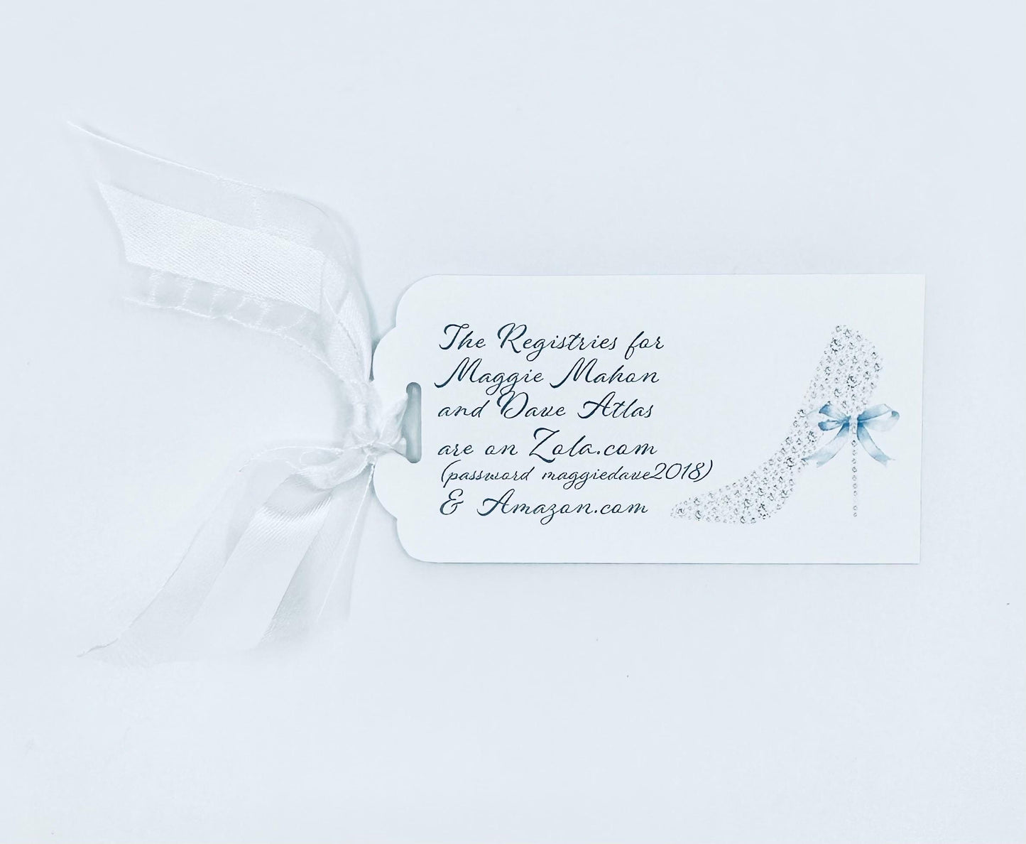 Bridal Registry Tag with White Organza and Satin Ribbon in Invitation