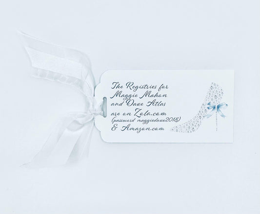 Bridal Registry Tag with White Organza and Satin Ribbon in Invitation
