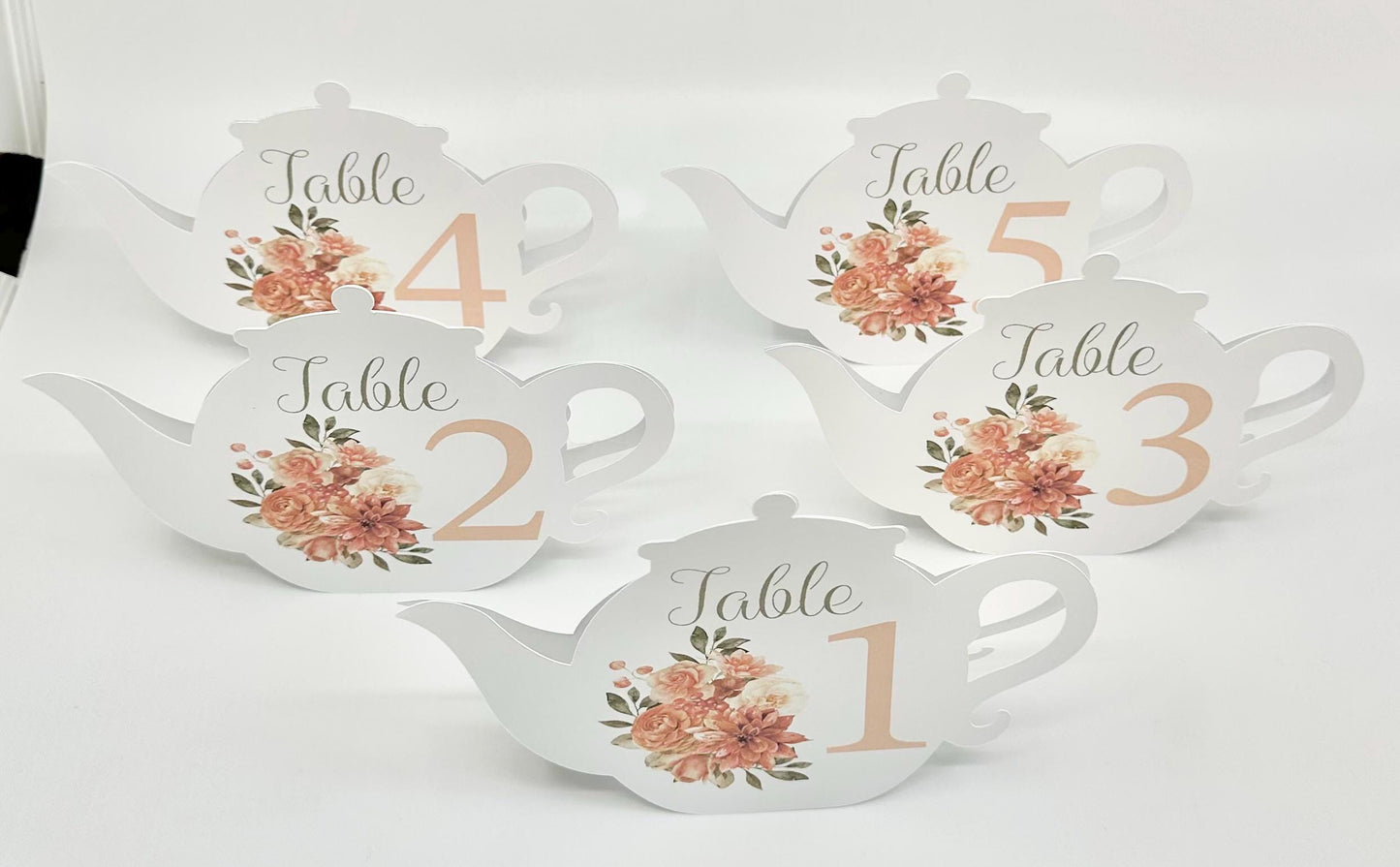 Terracotta Autumn Fall Flower Bouquet Teapot Table Assignment Signs by Paper Fascinator for Bridal Baby Shower Birthday Special Events
