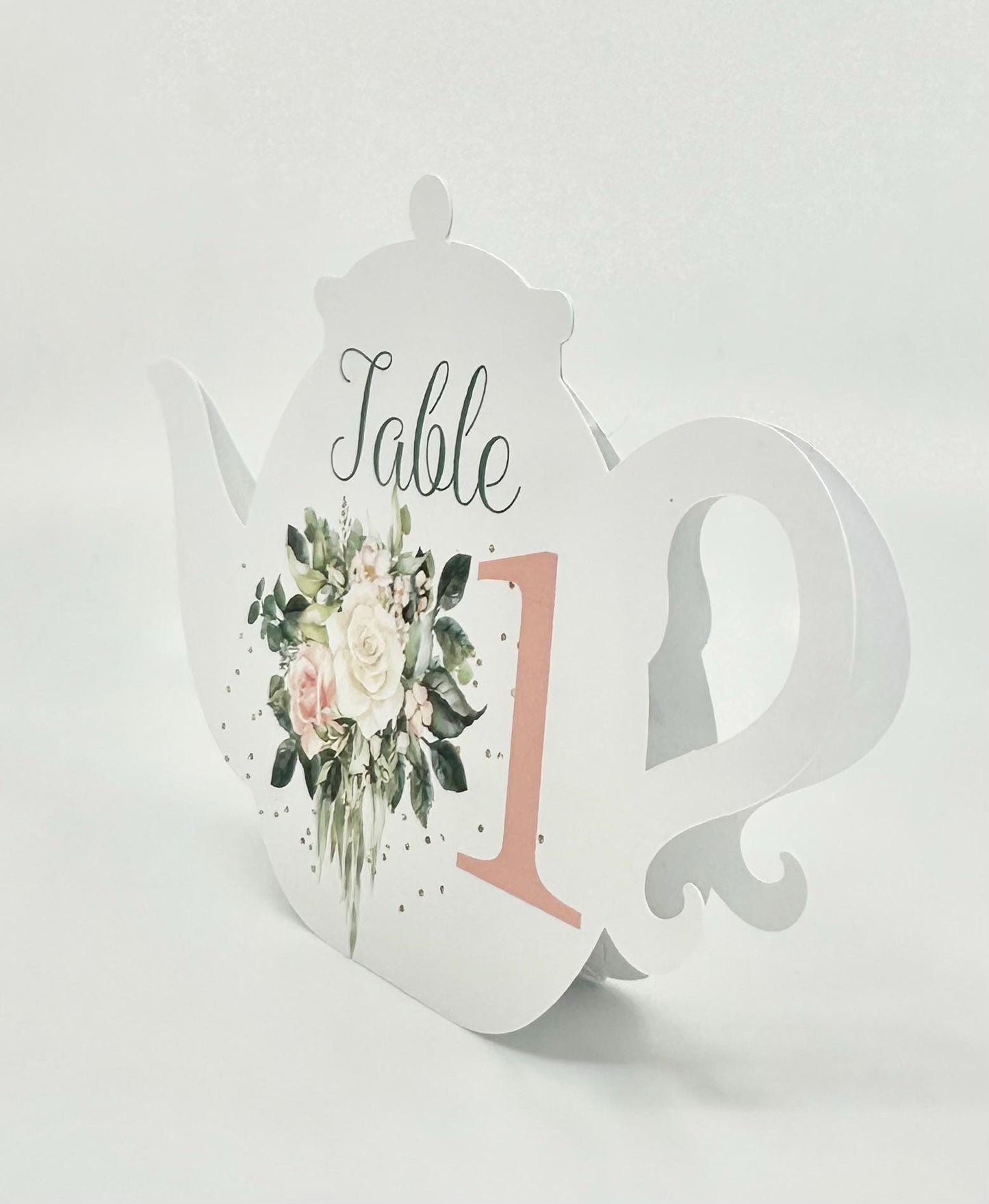 Sage Green Blush and Cream Bouquet Teapot Table Assignment Signs by Paper Fascinator for Bridal Baby Shower Birthday Events