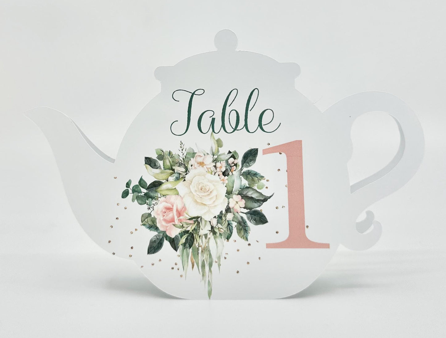 Sage Green Blush and Cream Bouquet Teapot Table Assignment Signs by Paper Fascinator for Bridal Baby Shower Birthday Events