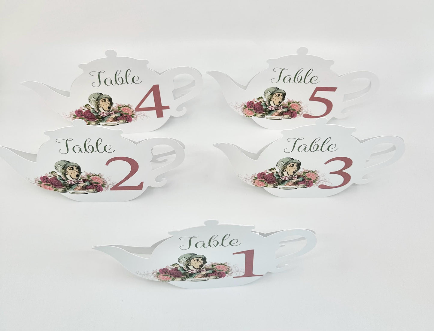 Alice in Wonderland Mad Hatter White Rabbit Teapot Table Assignment Signs by Paper Fascinator for Bridal Baby Shower Birthday Events