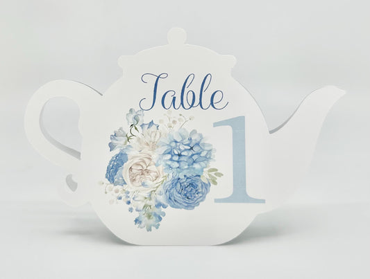 Beau-Tea-Ful Sky Blue 4 Teapot Table Assignment Signs by Paper Fascinator for Bridal Baby Shower Birthday Events