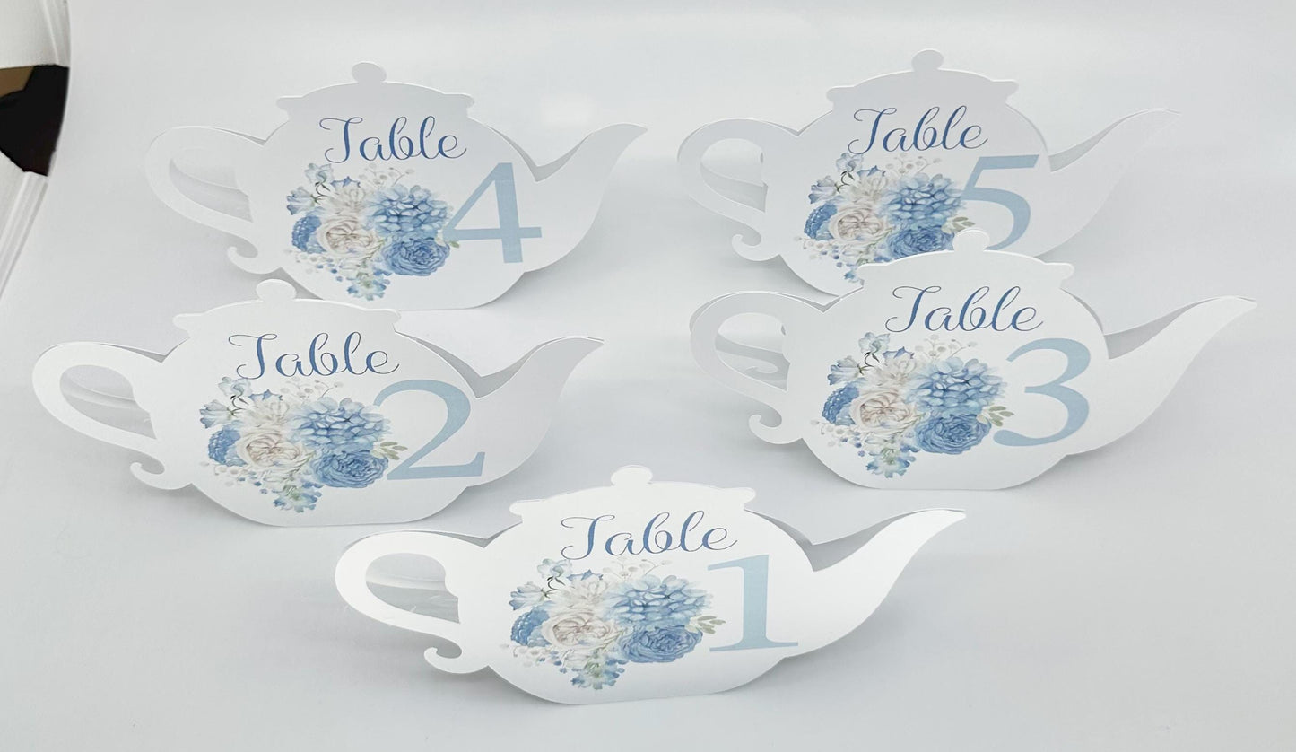 Beau-Tea-Ful Sky Blue 4 Teapot Table Assignment Signs by Paper Fascinator for Bridal Baby Shower Birthday Events
