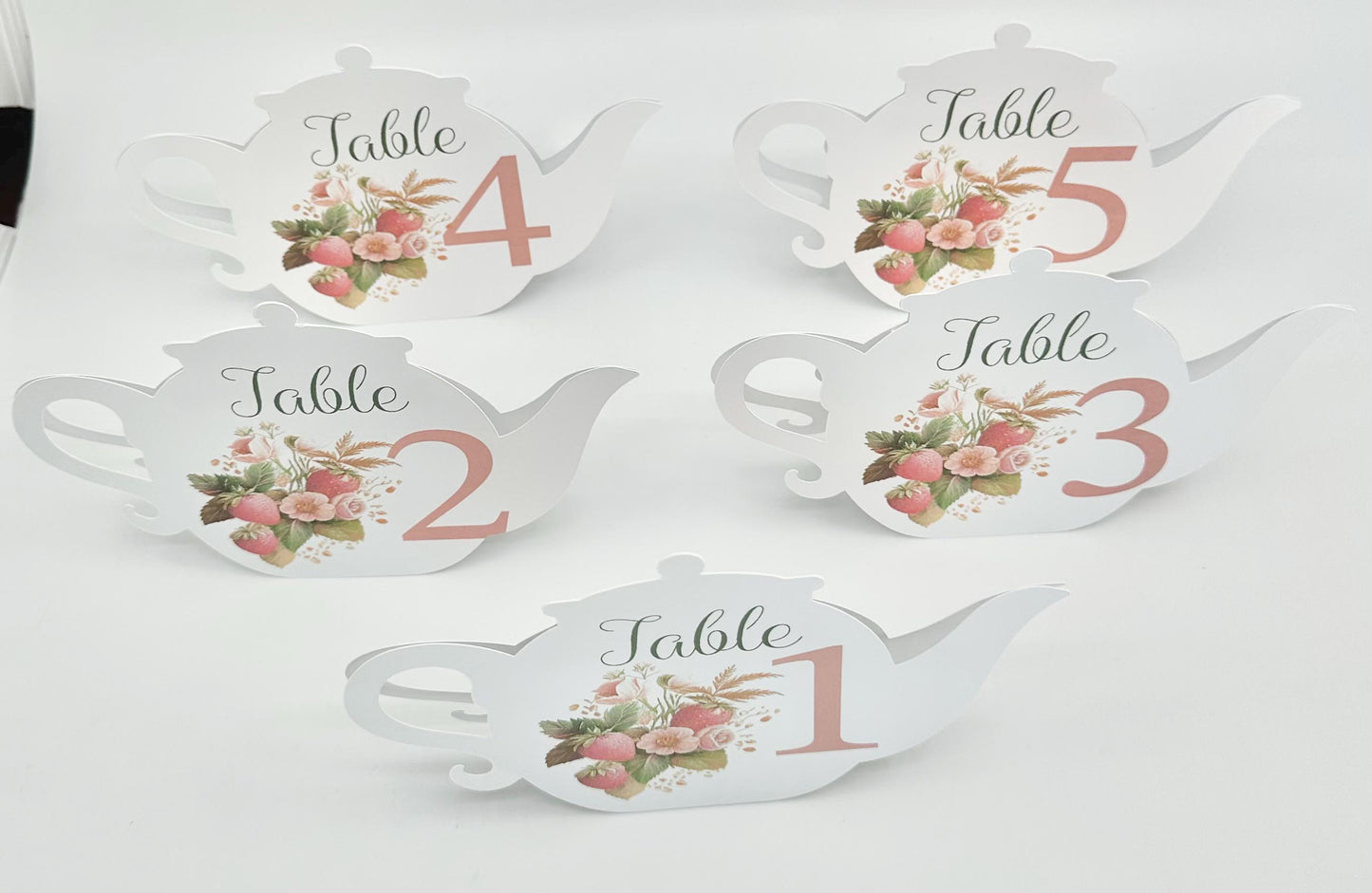 Strawberry Teapot Table Assignment Signs by Paper Fascinator for Bridal Baby Shower Birthday Events
