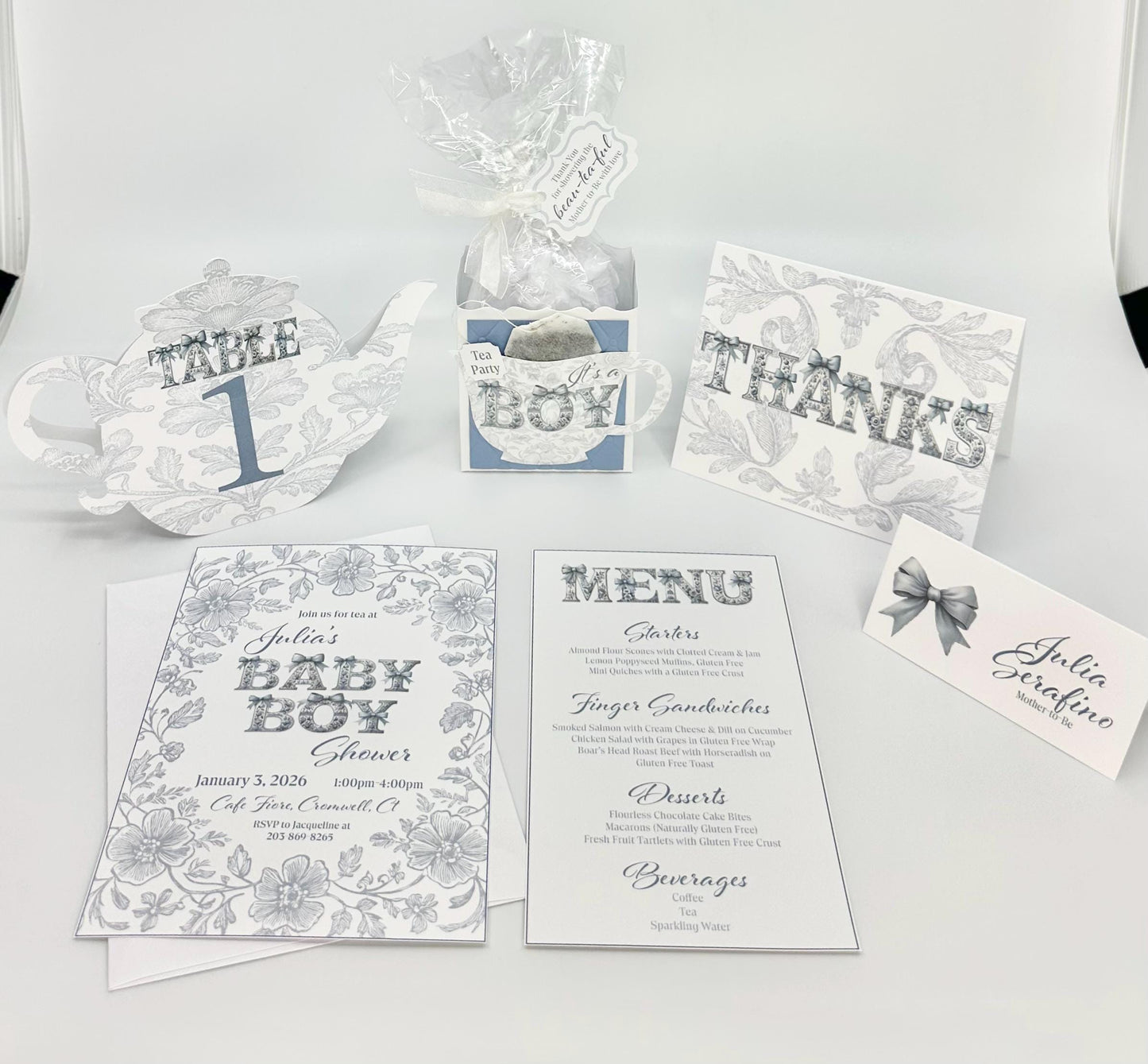 Chinoiserie Baby Shower Tea Party Kit: Blue Bow Decor