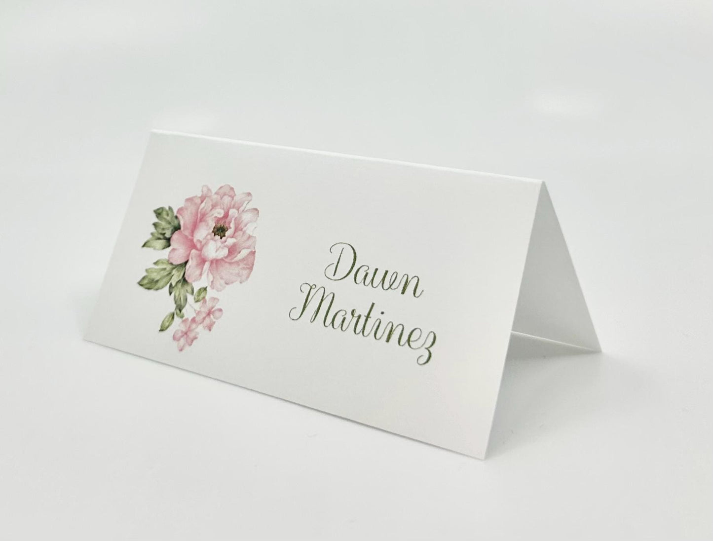 Digital Place Cards Editable Pink Peony White by The Paper Fascinator