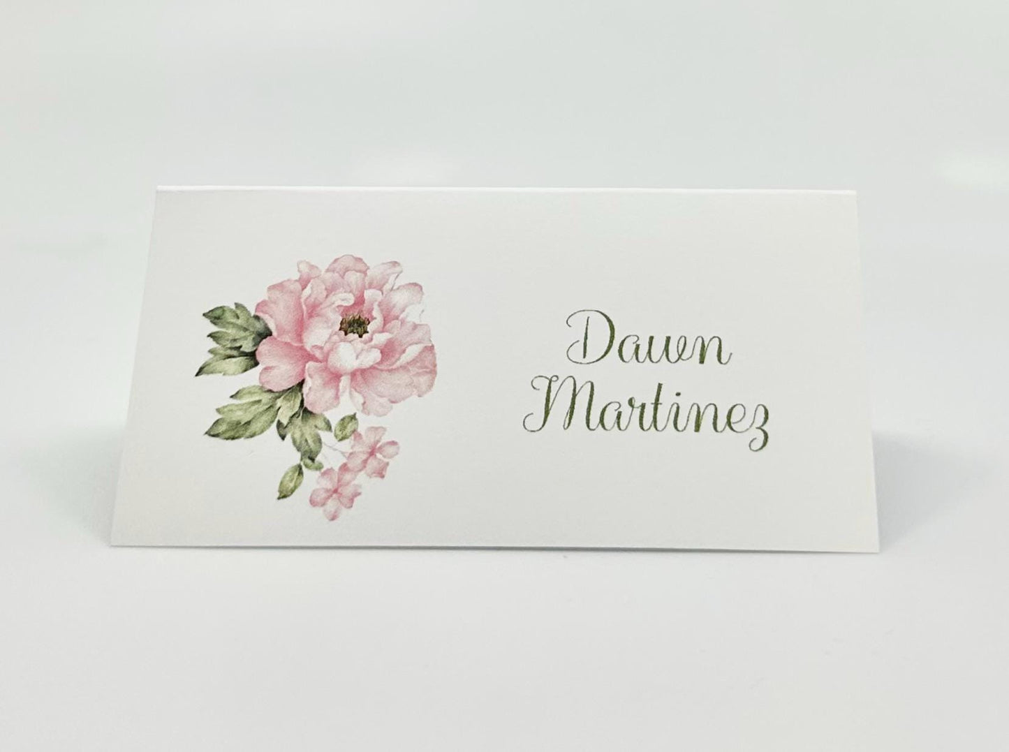 Digital Place Cards Editable Pink Peony White by The Paper Fascinator