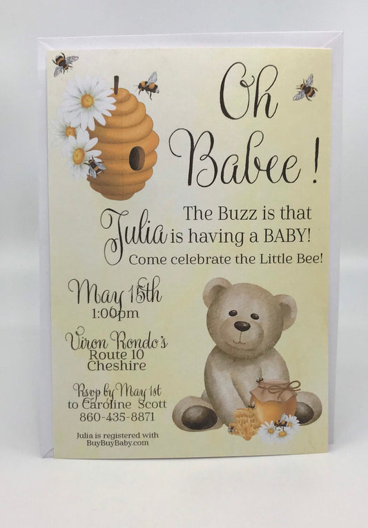 Oh Babee Honey Bear Little Bee Baby Shower Invitation