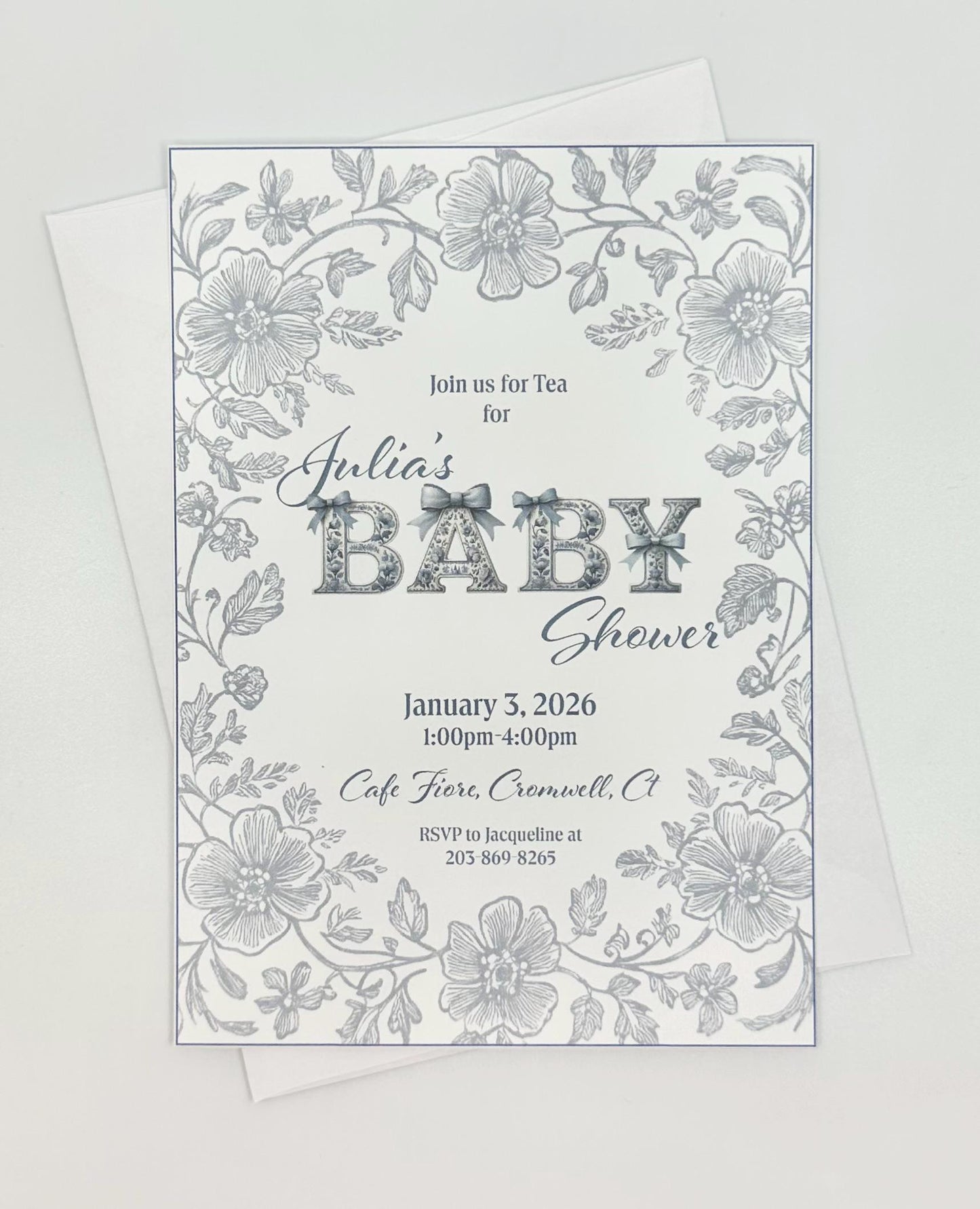 Chinoiserie Baby Boy Shower Invitation: Blue Toile Tea Party