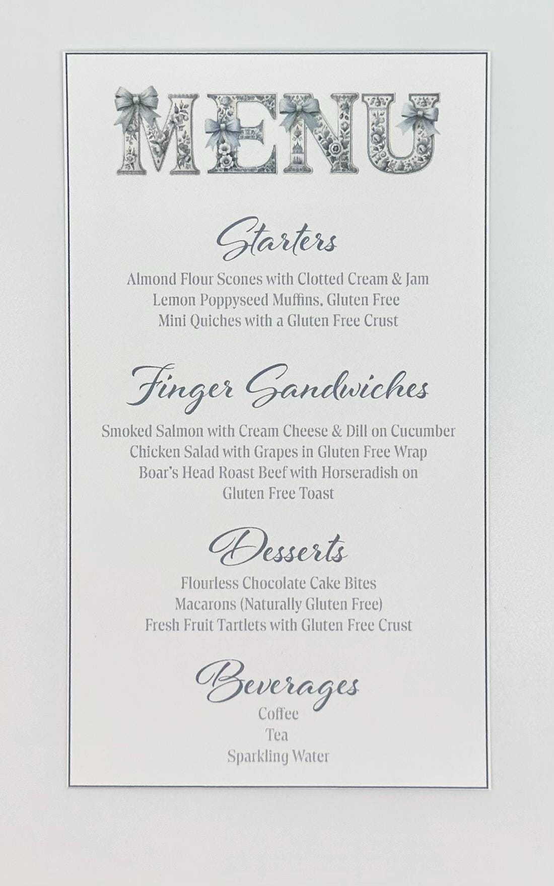 Baby Boy Shower Menu: Chinoiserie Blue Tea Party
