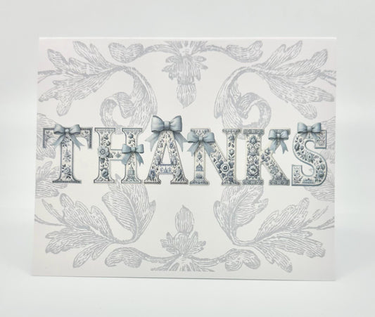 Chinoiserie Thank You Note Card: Blue Bow Baby Shower