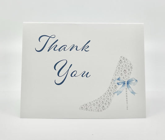 Diamond High Heel Shoe with Blue Bow Thank You Cards for Bridal Baby Shower Birthday Special Events by The Paper Fascinator