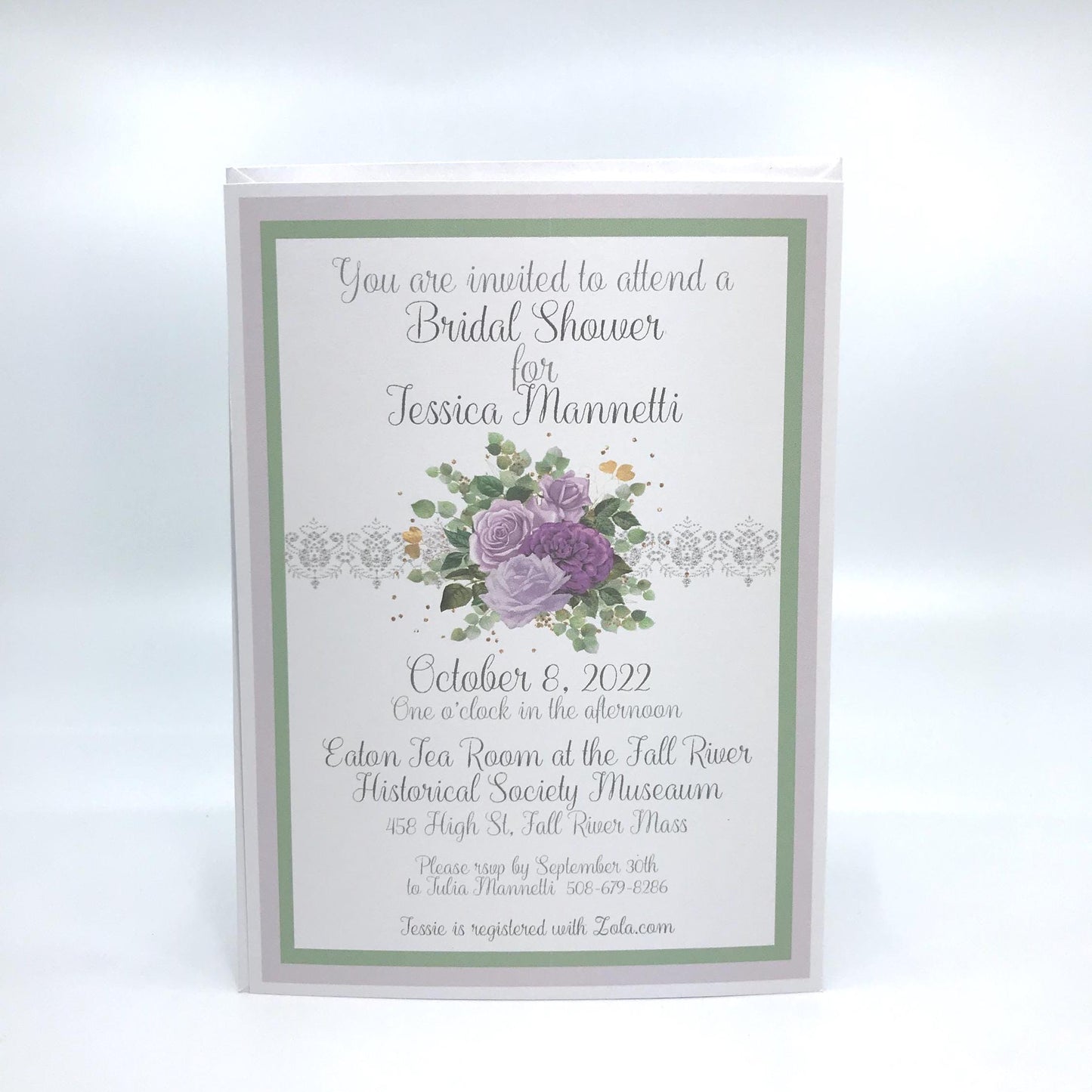 Purple Rose Tea Party Menu, Sage Eucalyptus Design (Digital)