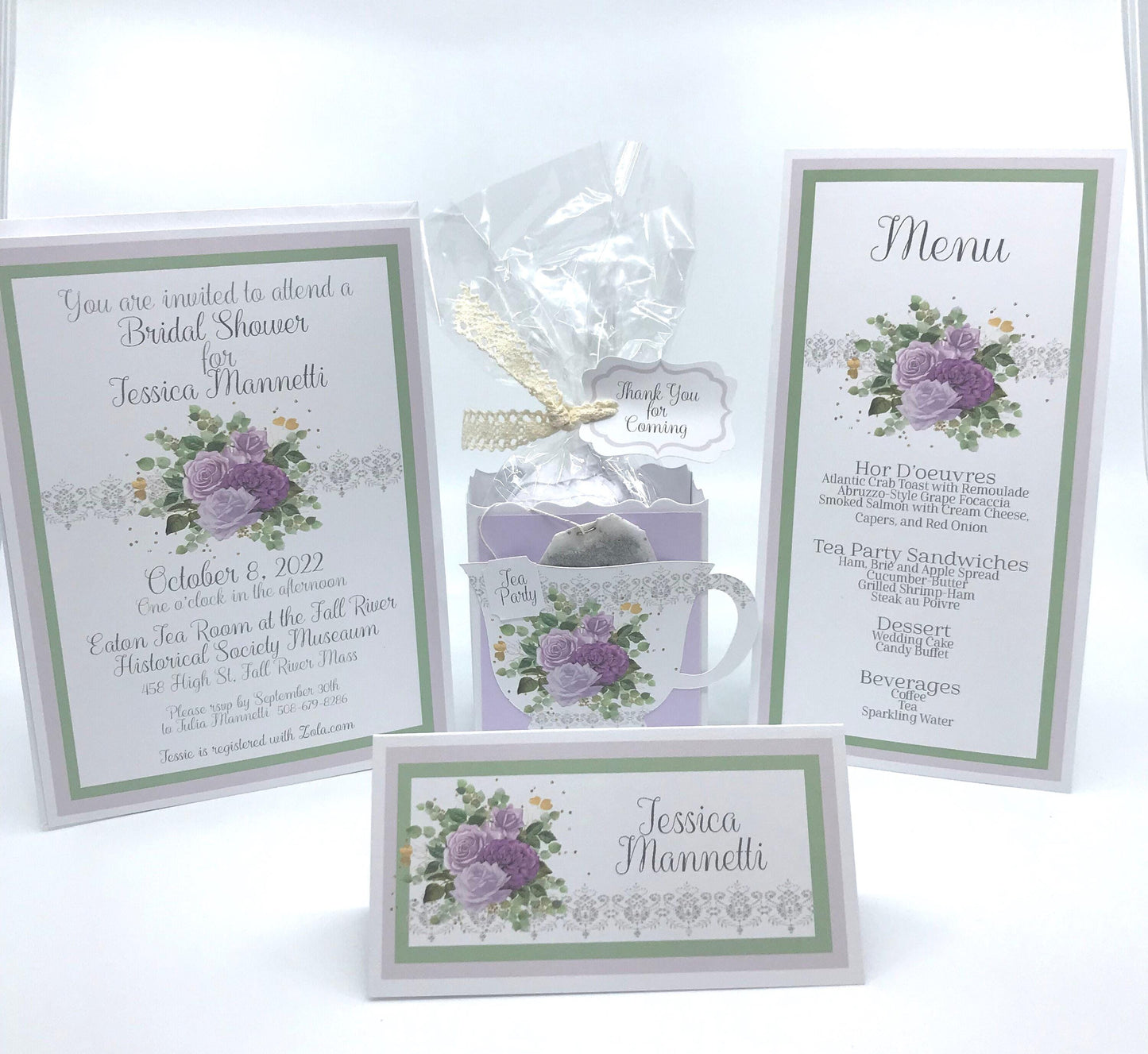 Purple Rose Tea Party Ensemble: Place Card