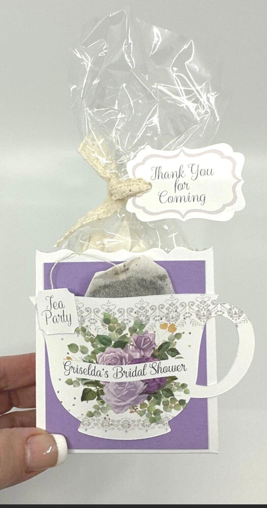 Personalized Purple Rose Sage and Eucalyptus Bouquet Bridal Shower Tea Party Favor