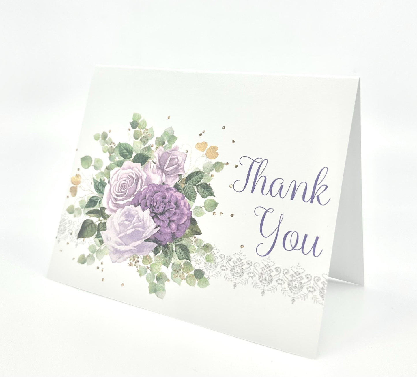 Purple Rose Thank You Cards, Sage Eucalyptus (Digital Editable)