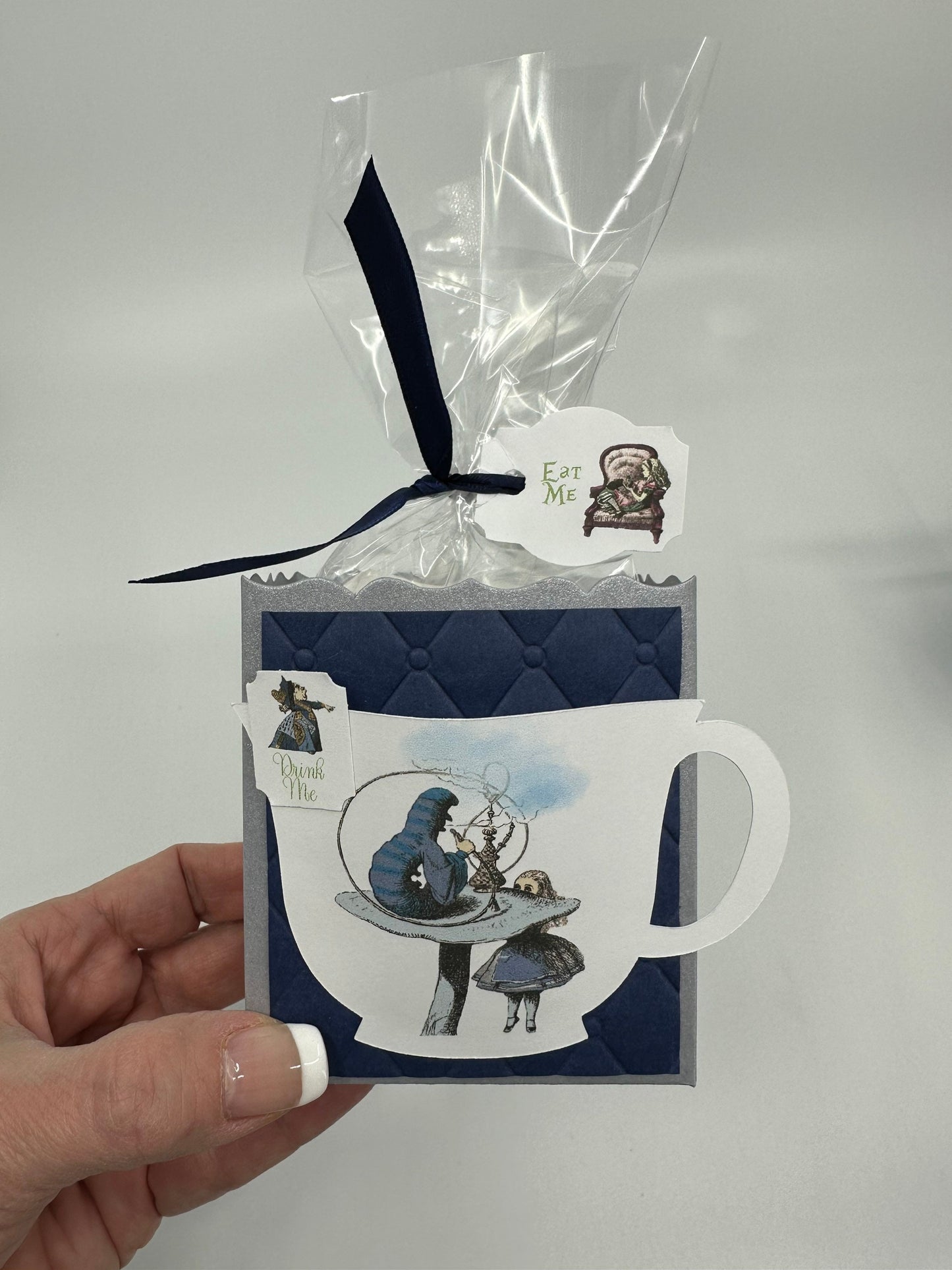 Mad Hatter Alice in Wonderland Party Favors - Navy Blue and Silver Fill My Teacup set of 7