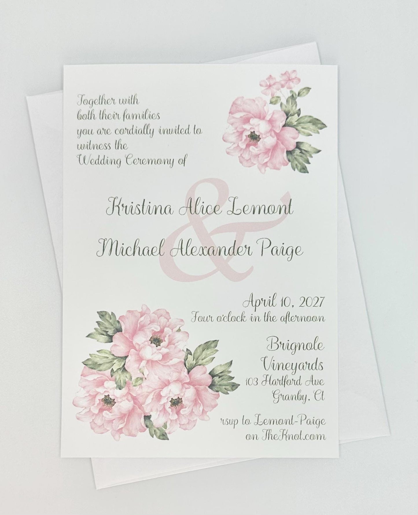 Wedding Invitation Editable Digital Pink Peony by The Paper Fascinator