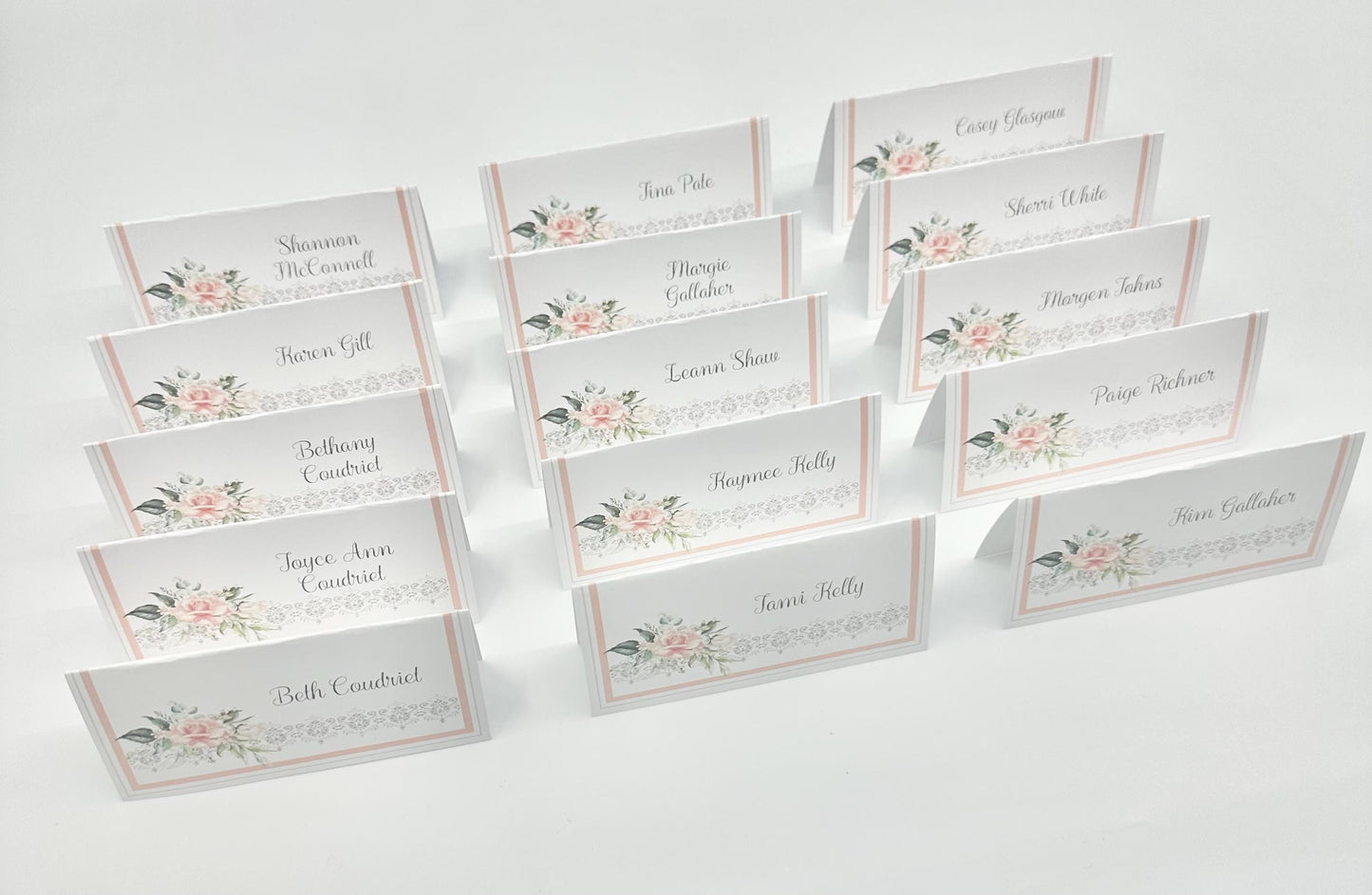 Digital Place Cards Editable Pink Peony White by The Paper Fascinator