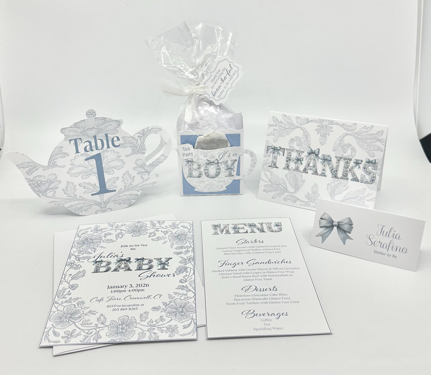 Baby Boy Shower Menu: Chinoiserie Blue Tea Party