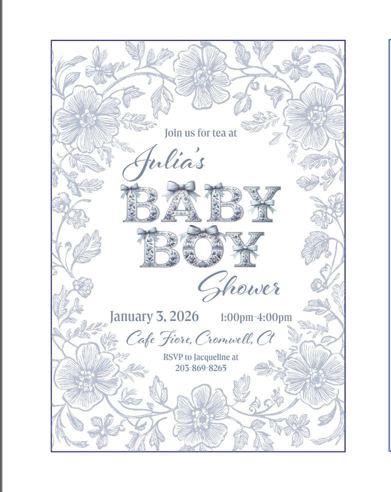 Chinoiserie Baby Boy Shower Invitation: Blue Toile Tea Party