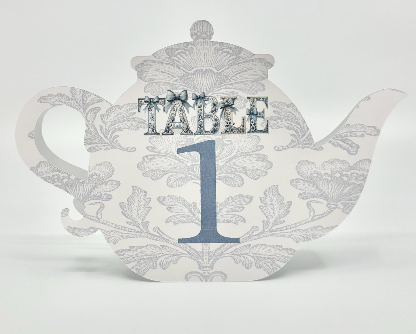 Teapot Table Signs Chinoiserie Letters Blue Bow for Baby Shower Birthday Special Events