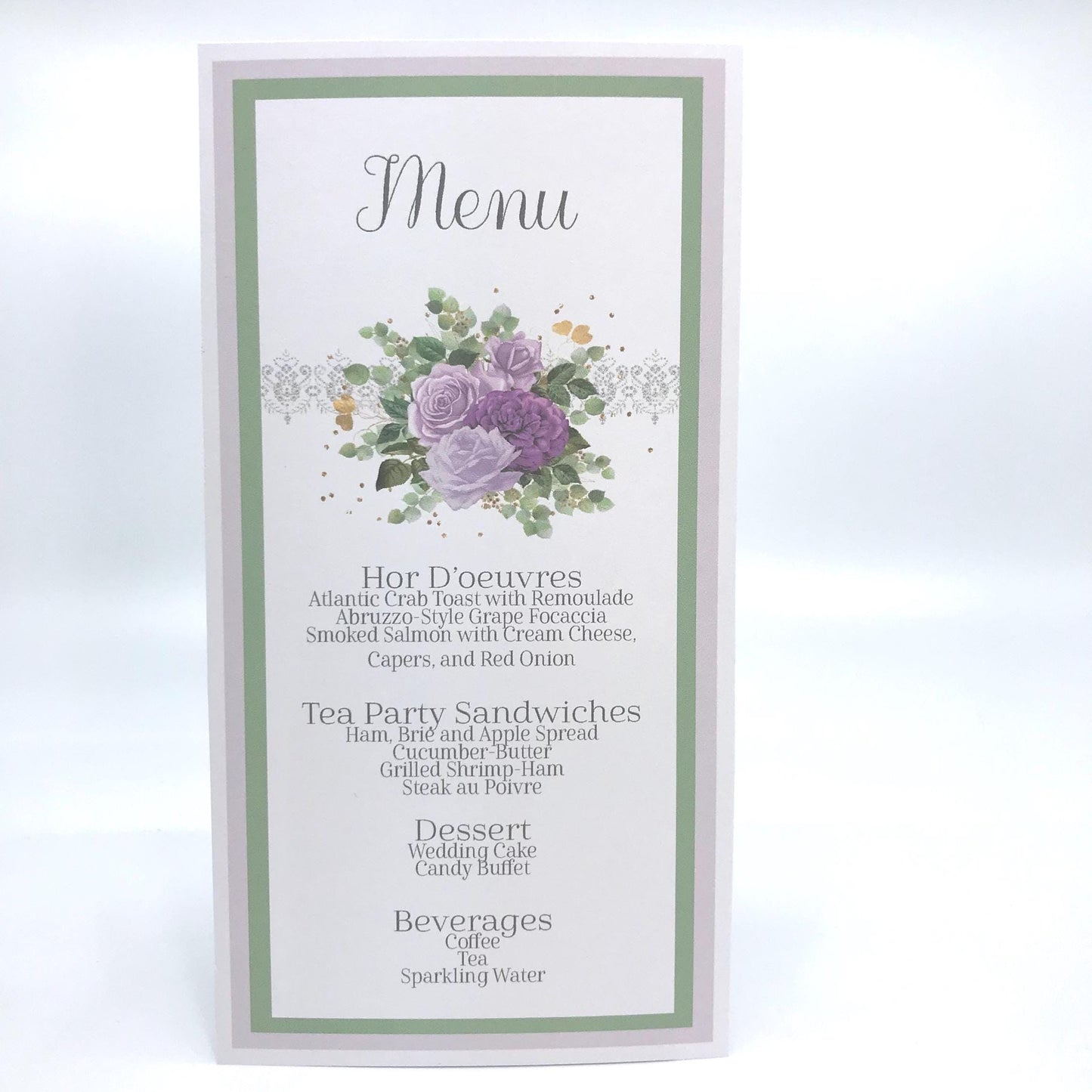 Purple Rose Tea Party Menu, Sage Eucalyptus Design (Digital)