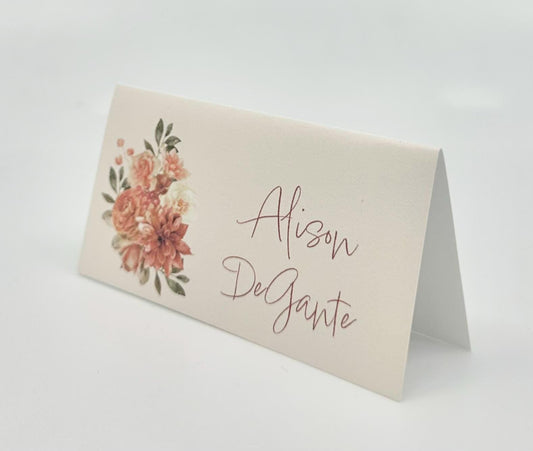Terracotta Floral Place Cards Table seating assignment arrangement Bridal Shower Tea Party