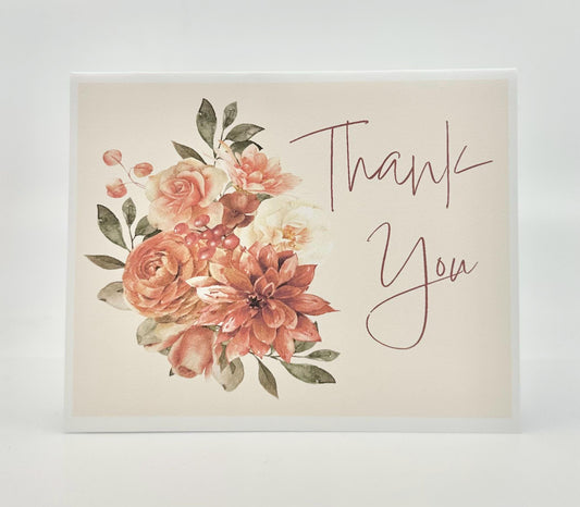 Thank You Note Greeting Card Terracotta Autumn Floral Bouquet: Bridal Shower, Birthday, Wedding