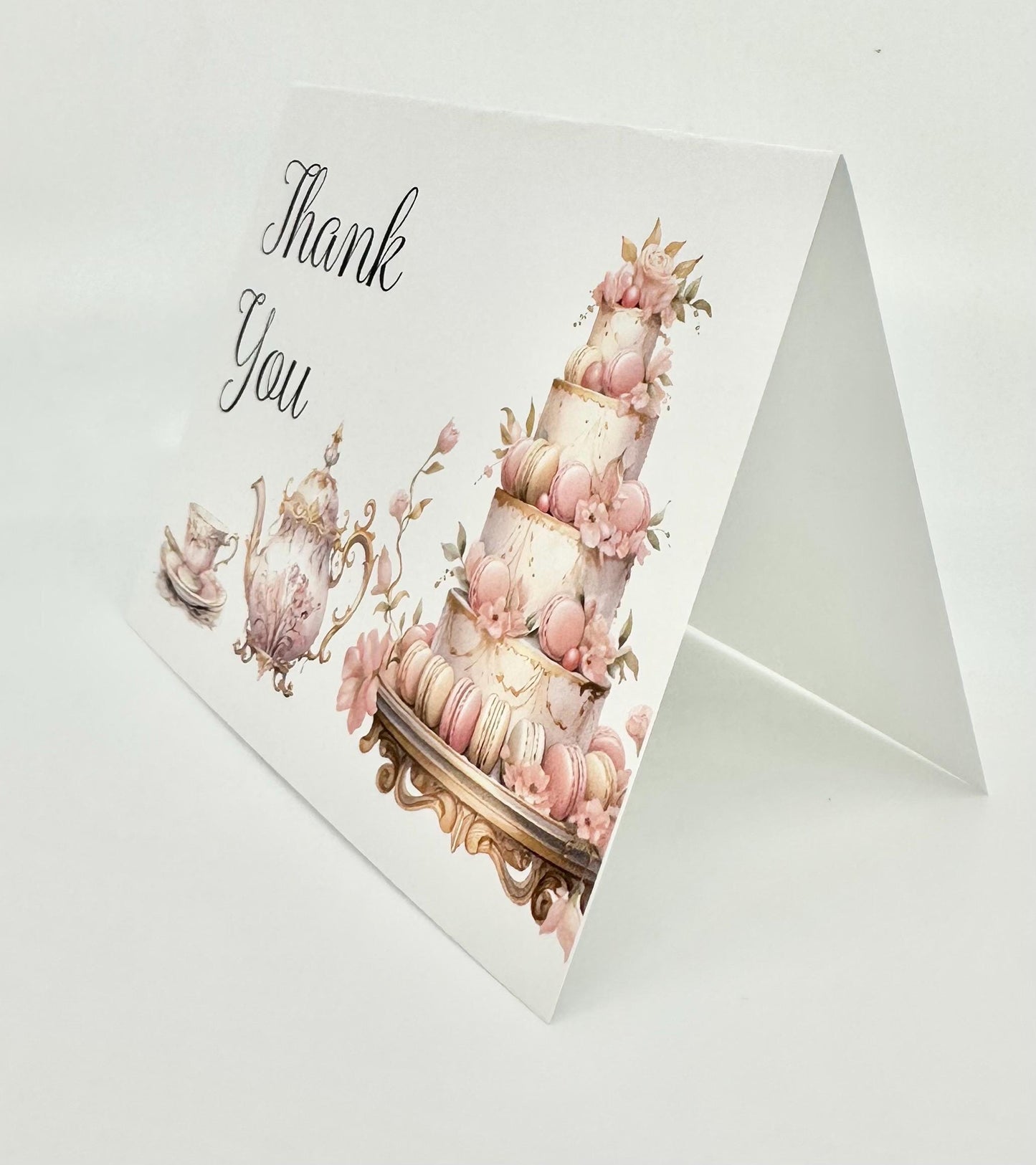 Bridal Shower Tea Party Thank You Note Card Rococo Macaron Tower European Dessert Ensemble