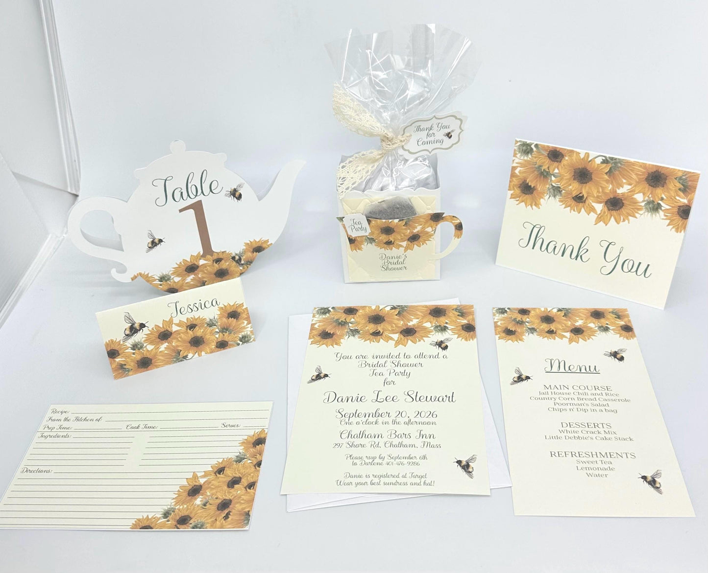 Bridal Shower Tea Party Pack Kit My Bumble Bees Love Sunflowers Ensemble